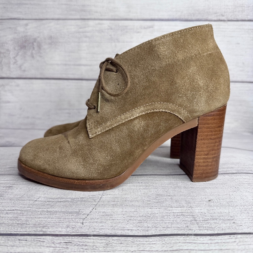Johnston & Murphy Womens Olive Brown Suede Lace Up Block Heel Ankle Boots 7M